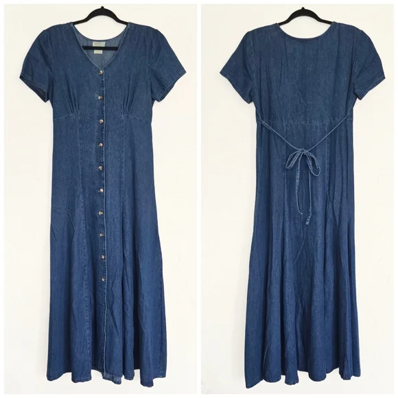 Vintage Denim Button Front Maxi Dress - Picture 6 of 11